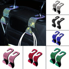 2 Bling Rhinestone Car Headrest Hooks Car Bag Holder