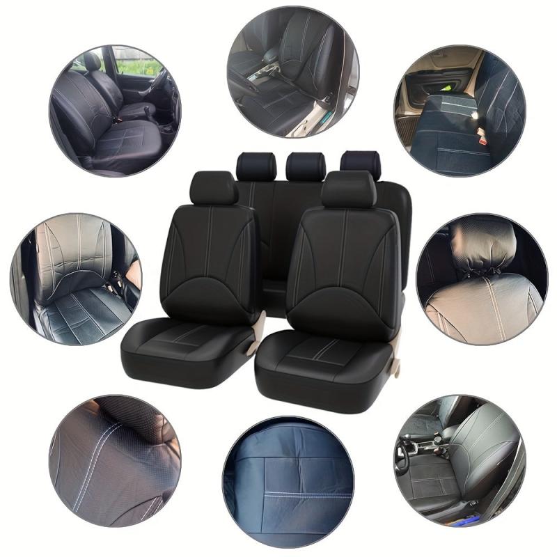 5 Seats PVC Quilted Leather Car Seat Covers Breathable Faux Leather