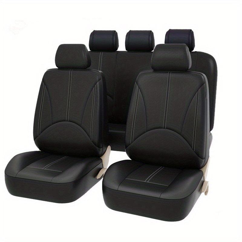 5 Seats PVC Quilted Leather Car Seat Covers Breathable Faux Leather