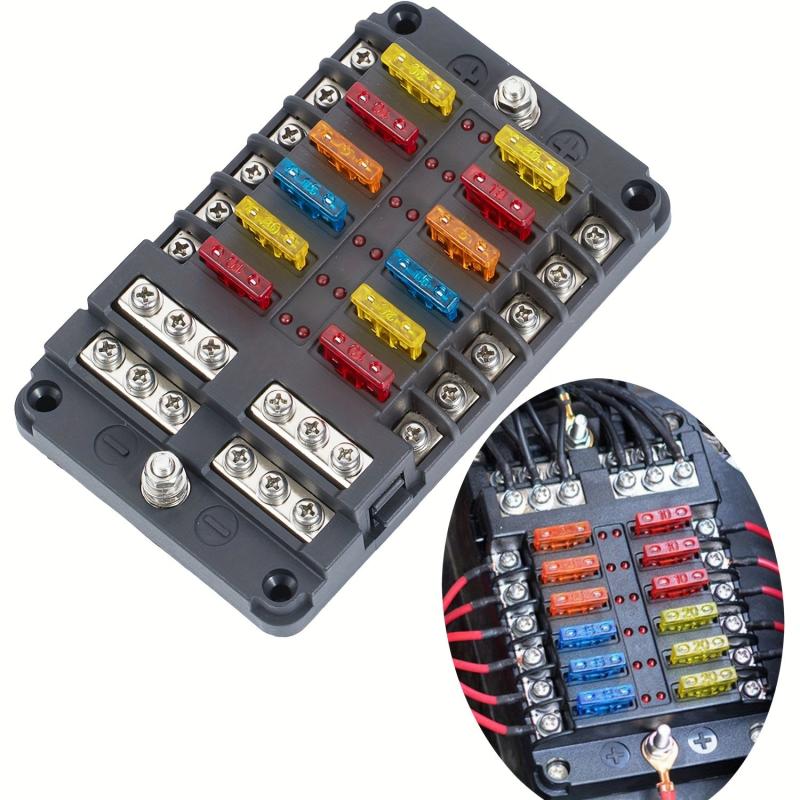 Universal 12-Way Car Fuse Box with LED Indicator