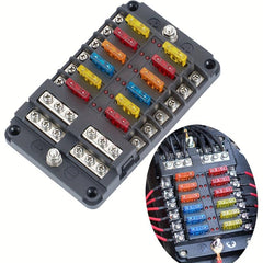 Universal 12-Way Car Fuse Box with LED Indicator