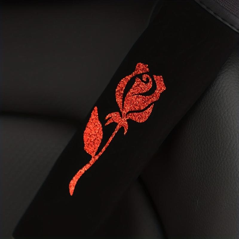 Car Seat Belt Shoulders Red Silver Flowers Print Anti slip Protector