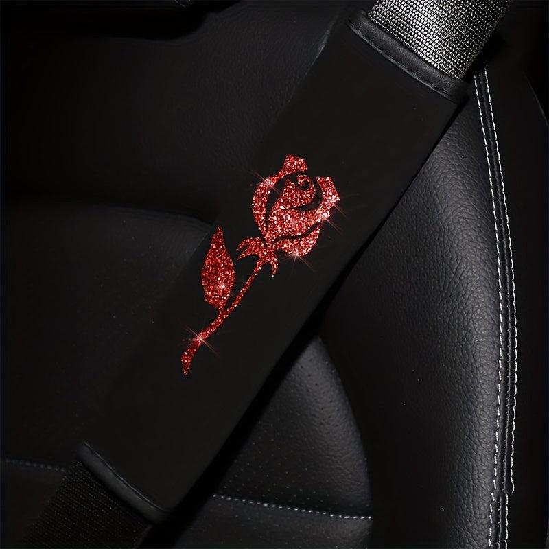 Car Seat Belt Shoulders Red Silver Flowers Print Anti slip Protector