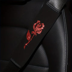 Car Seat Belt Shoulders Red Silver Flowers Print Anti slip Protector