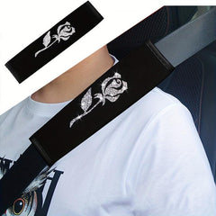 Car Seat Belt Shoulders Red Silver Flowers Print Anti slip Protector