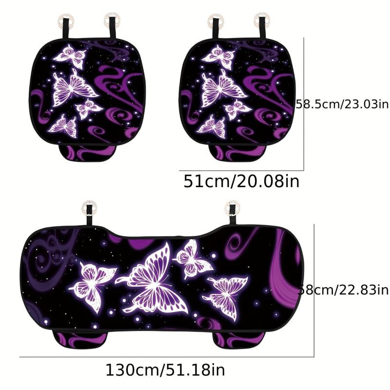 Purple Light Butterfly Print Car Seat Cushion Set