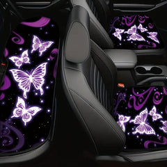 Purple Light Butterfly Print Car Seat Cushion Set