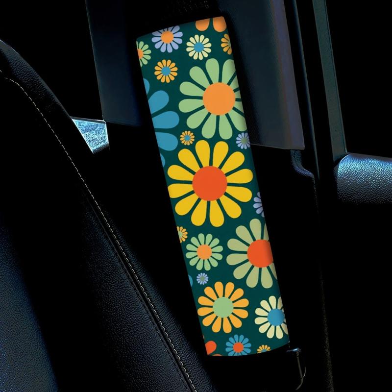 Colorful Flower Car Print Shoulder Protectors Car Seat Belt Pad Cover Kit