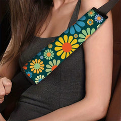 Colorful Flower Car Print Shoulder Protectors Car Seat Belt Pad Cover Kit