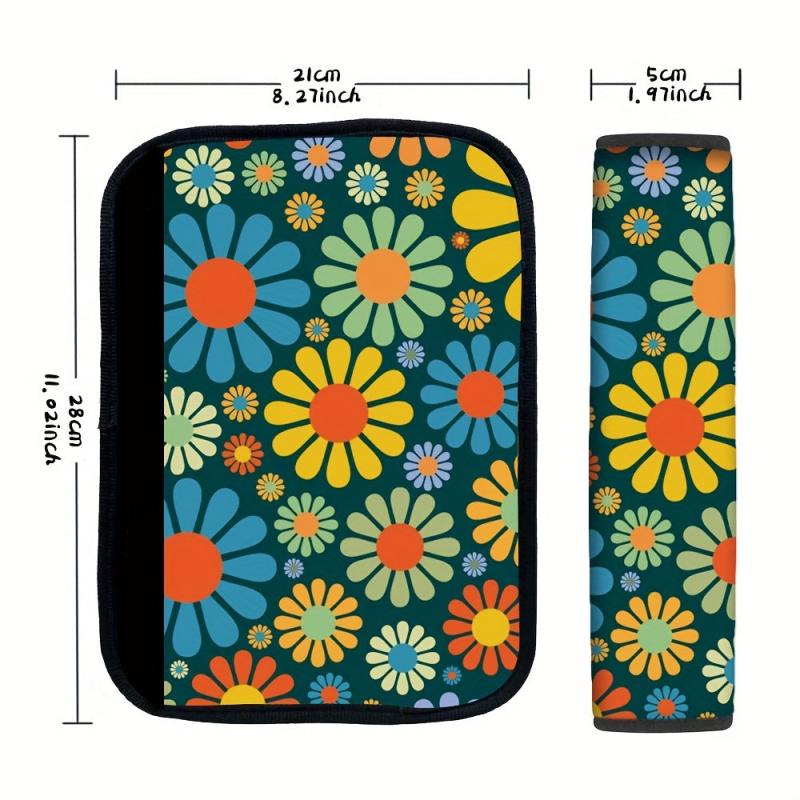 Colorful Flower Car Print Shoulder Protectors Car Seat Belt Pad Cover Kit