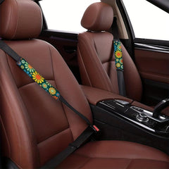 Colorful Flower Car Print Shoulder Protectors Car Seat Belt Pad Cover Kit