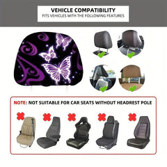 Purple Butterfly Car Headrest Cover Universal Fit