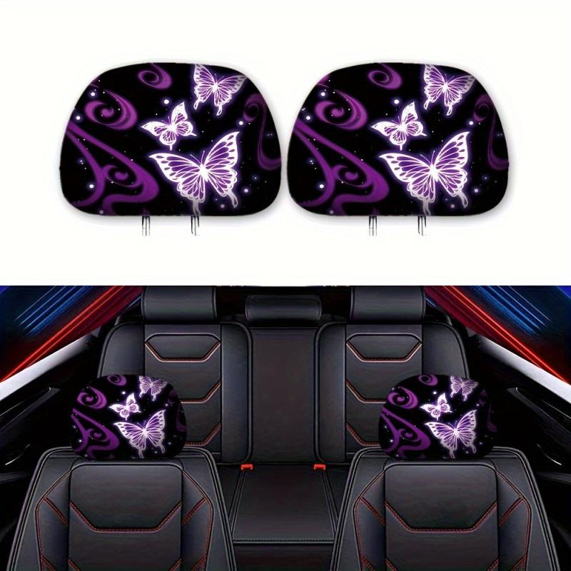 Purple Butterfly Car Headrest Cover Universal Fit