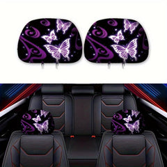 Purple Butterfly Car Headrest Cover Universal Fit