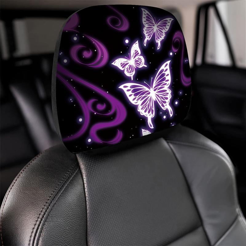 Purple Butterfly Car Headrest Cover Universal Fit