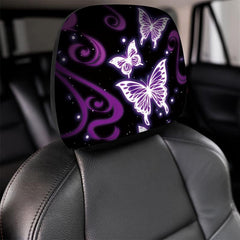 Purple Butterfly Car Headrest Cover Universal Fit