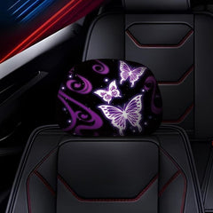 Purple Butterfly Car Headrest Cover Universal Fit