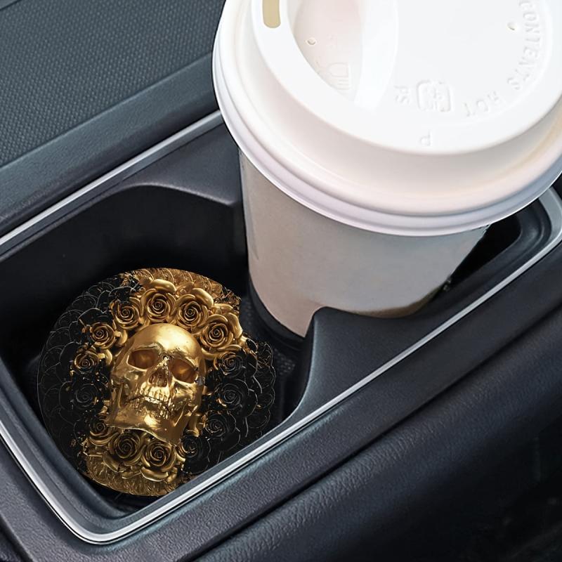 2pcs Golden Skull Car Cup Holder Coasters