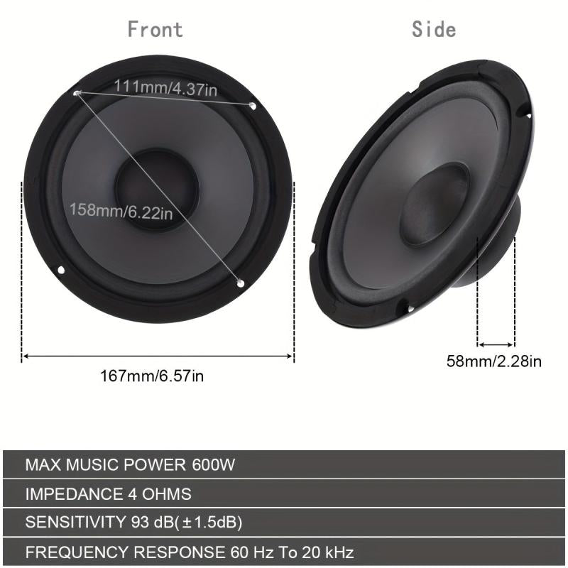 6.5in 600W 2 Way Car HiFi Coaxial Speaker