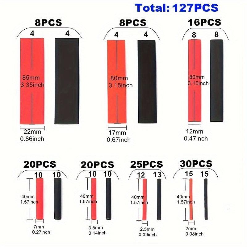 127pcs Red Heat Shrink Tubing Kit 2:1 Polyolefin Tube Car Cable Sleeve