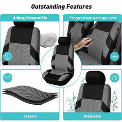 Polyester Front Pairs Gray Tan Red Car Seat Covers