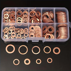 200pcs Copper Washer Gasket Nut Bolt Set Flat Ring Seal Assortment Kit