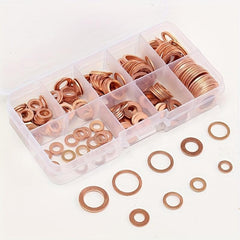 200pcs Copper Washer Gasket Nut Bolt Set Flat Ring Seal Assortment Kit