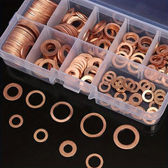 200pcs Copper Washer Gasket Nut Bolt Set Flat Ring Seal Assortment Kit