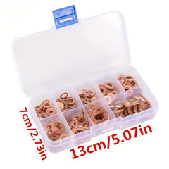 200pcs Copper Washer Gasket Nut Bolt Set Flat Ring Seal Assortment Kit