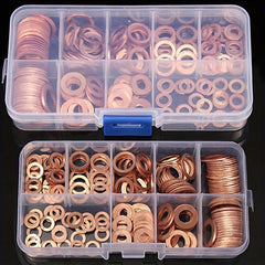 200pcs Copper Washer Gasket Nut Bolt Set Flat Ring Seal Assortment Kit