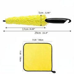 2pcs Car Cleaning Kit Microfiber Wheel Tire Rim Brush & Drying Cloth