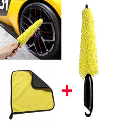 2pcs Car Cleaning Kit Microfiber Wheel Tire Rim Brush & Drying Cloth