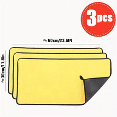 3pcs Thick Microfiber Car Wash Towels Absorbent Scrubbers