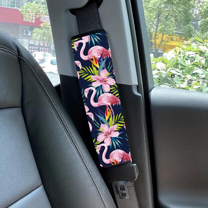 Flamingo Printed Car Seat Belt Cover - Maximum Comfort