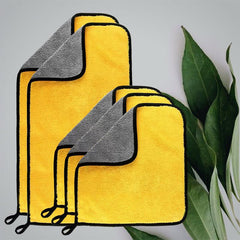 Plush Microfiber Cleaning Cloth Towel 5 Pcs Grey&Yellow