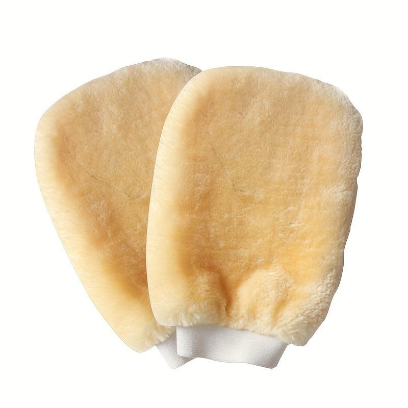2pcs Car Wash Gloves Plush Double sided Faux Wool Hand Wiping Set