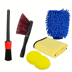 6pc Car Wash Towel Glove Set, Tire Brush, Detail & Cleaning Brushes