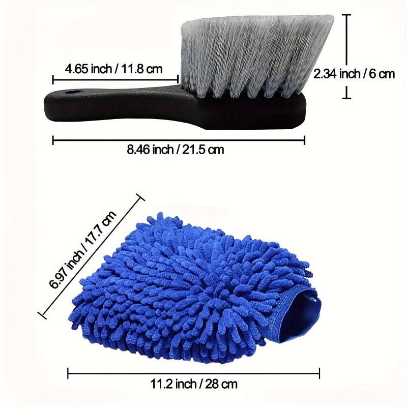 6pc Car Wash Towel Glove Set, Tire Brush, Detail & Cleaning Brushes
