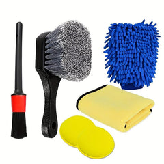 6pc Car Wash Towel Glove Set, Tire Brush, Detail & Cleaning Brushes