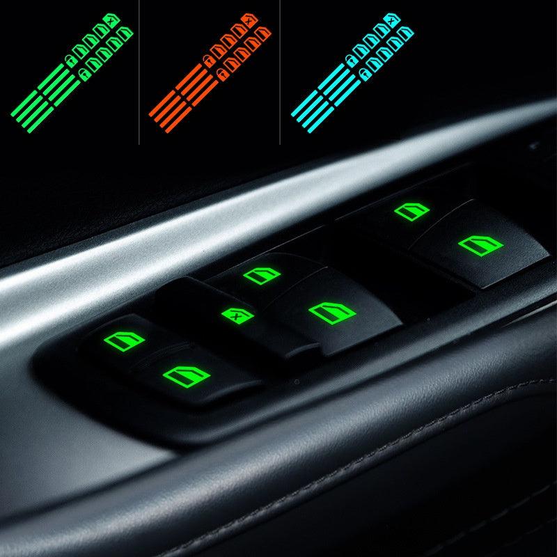 2pcs Car Window Button Luminous Sticker Switch Night Fluorescent Decals