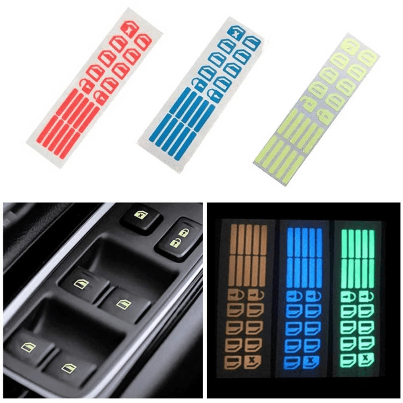 2pcs Car Window Button Luminous Sticker Switch Night Fluorescent Decals