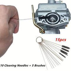 15pc Carburetor Cleaning Brush Set - 10 Needles, 5 Brushes - Automotive Tool
