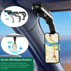 360 Rotating Car Sun Visor Phone Holder Telescopic Rearview Mirror