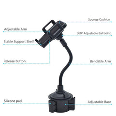 360 Degree Car Phone Mount Adjustable Gooseneck Cup Holder Stand