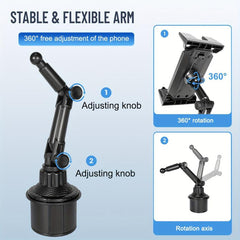 Adjustable Cup Holder Tablet & Phone Mount for Car