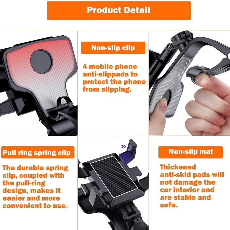 Car Phone Holder Rearview Mirror 360 Adjustable Spring Clip VOPH045
