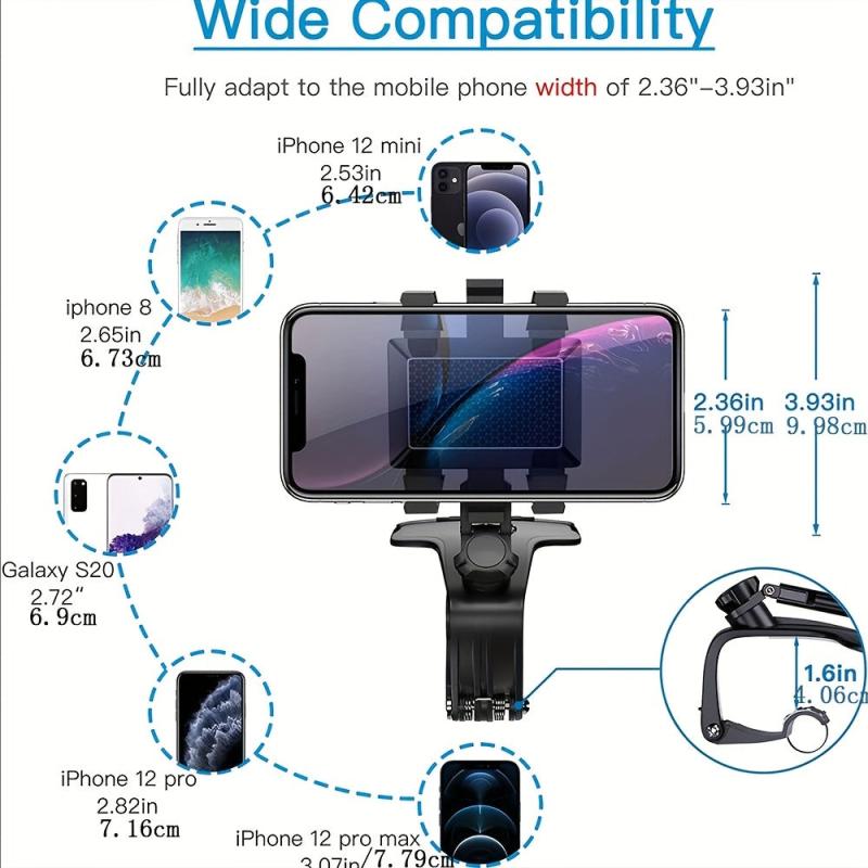 Car Phone Holder Rearview Mirror 360 Adjustable Spring Clip VOPH045
