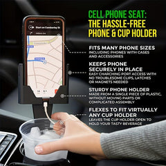 Car Phone Holder & Cup Holder 2 in 1 Mount - Vertical/Horizontal Positioning