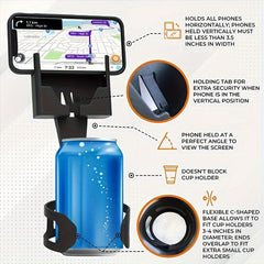 Car Phone Holder & Cup Holder 2 in 1 Mount - Vertical/Horizontal Positioning