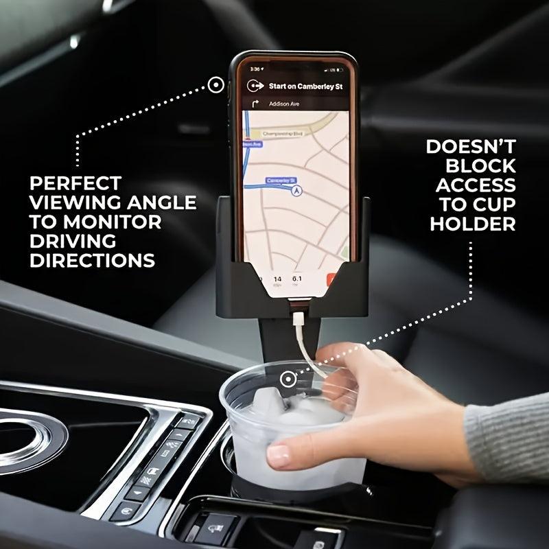 Car Phone Holder & Cup Holder 2 in 1 Mount - Vertical/Horizontal Positioning